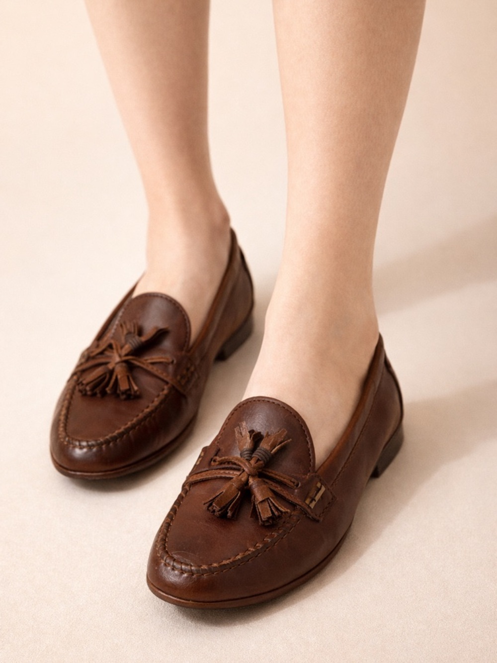 Bass Brown Leather Tassel Loafers